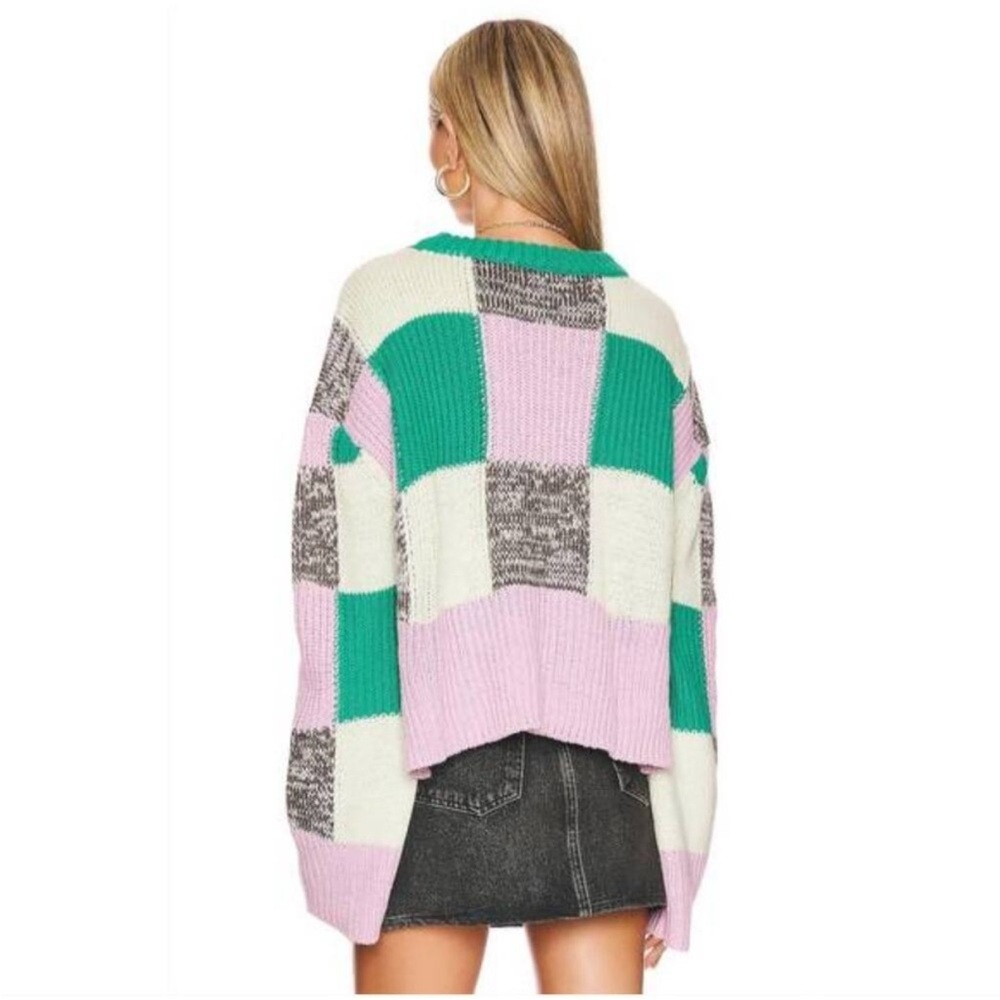 • For Love and Lemons • Finley Colorblock Oversized Sweater Purple / Green XL - Picture 2 of 4